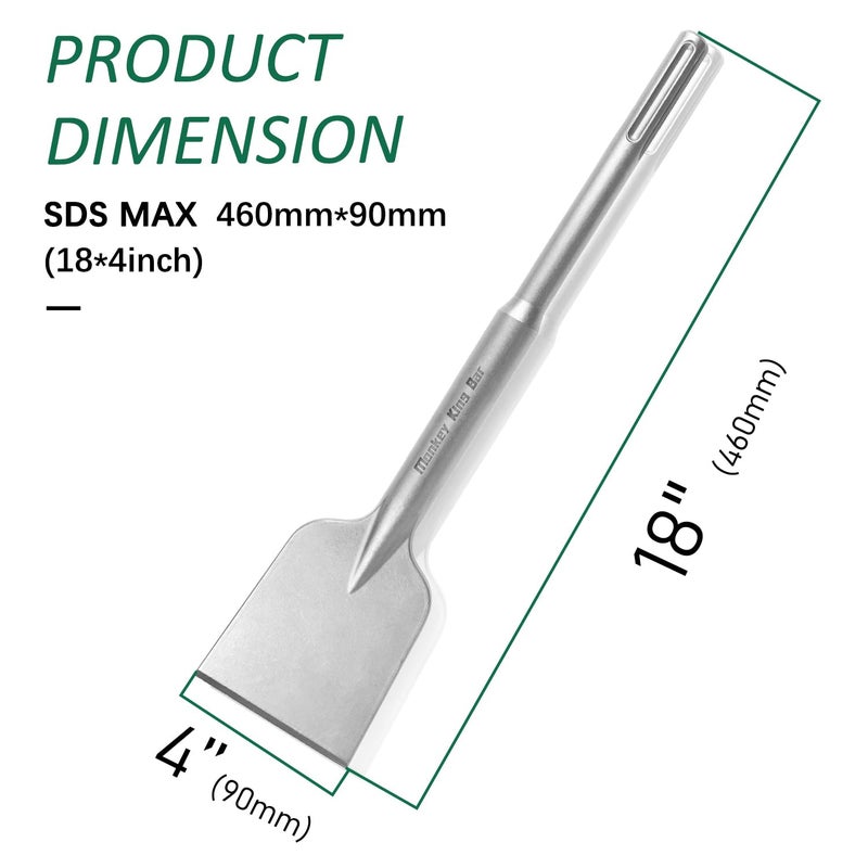Monkey King Bar MonkeyKingBar- 4Inch Wide Sds Max Bits Asphalt Cutter/Spade Chisel (4"x18")- Sds Max Chisels for Cuts Asphalt or Hard Ground - Image 2